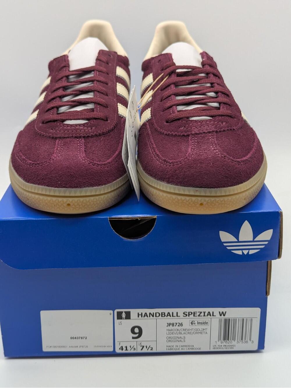 Women's Size 9 - Adidas Handball Spezial Maroon Burgundy White Shoes JP8726 New - Picture 3 of 10